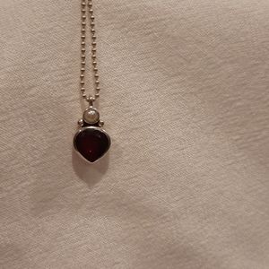 Garnet and pearl heart necklace